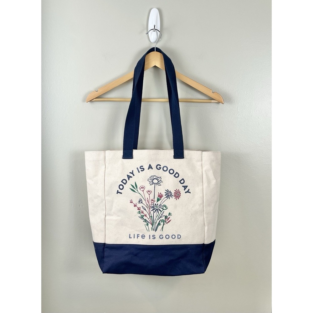 Life is Good Canvas Cotton Medium Tote Bag Carry All "Today Is A Good Day"